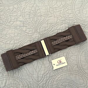 Pewter Gray Weave Gold Clasp Women’s Elastic Wide Belt M New With Tags Medium